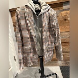 Central Park West Plaid Blazer with Gray Hoodie